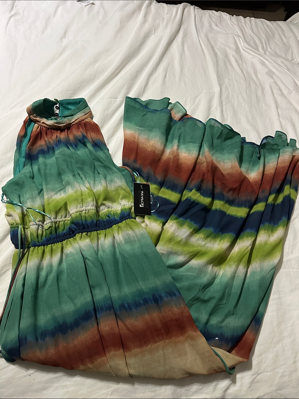 Taylor Multicolor Striped Maxi Dress in Teal, Green, Blue, Rust